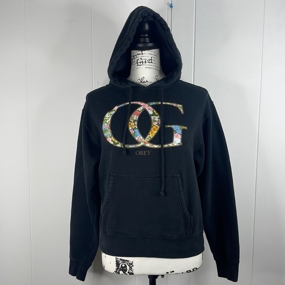 Obey OG Floral Obey Giant Black Hoodie Girls Medium